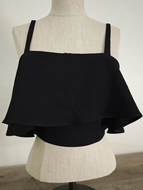 Marciano Black Satin Zip-Back Top Flounce Flowy Size 0